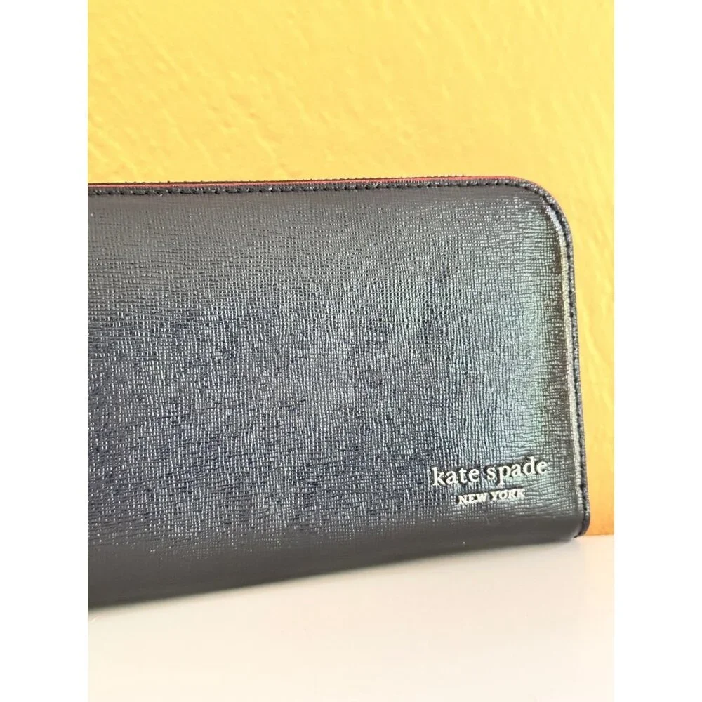 KATE SPADE NY Devin glitter edge leather women's zip around large wallet - Black